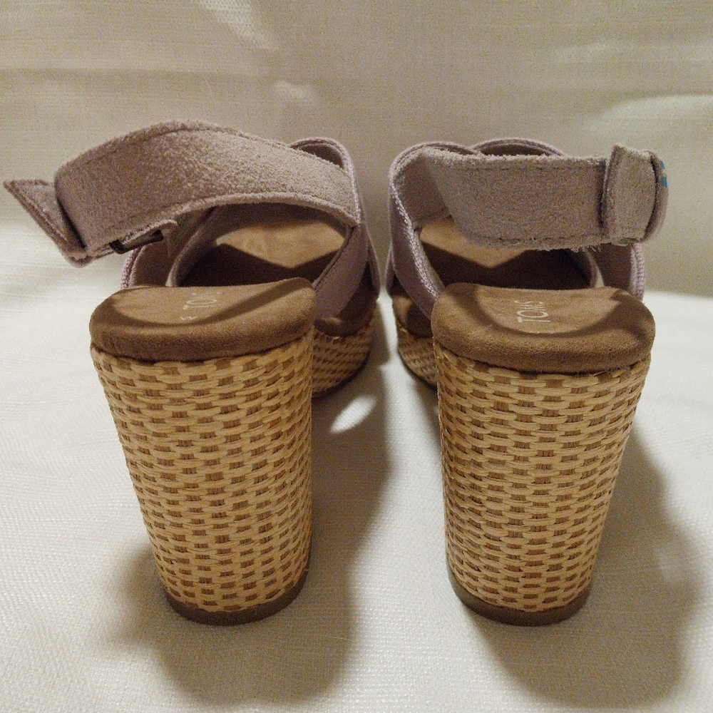 Toms Ibiza Lavender Canvas and Suede Block Heeled Low Platform Sandal - Picture 5 of 11